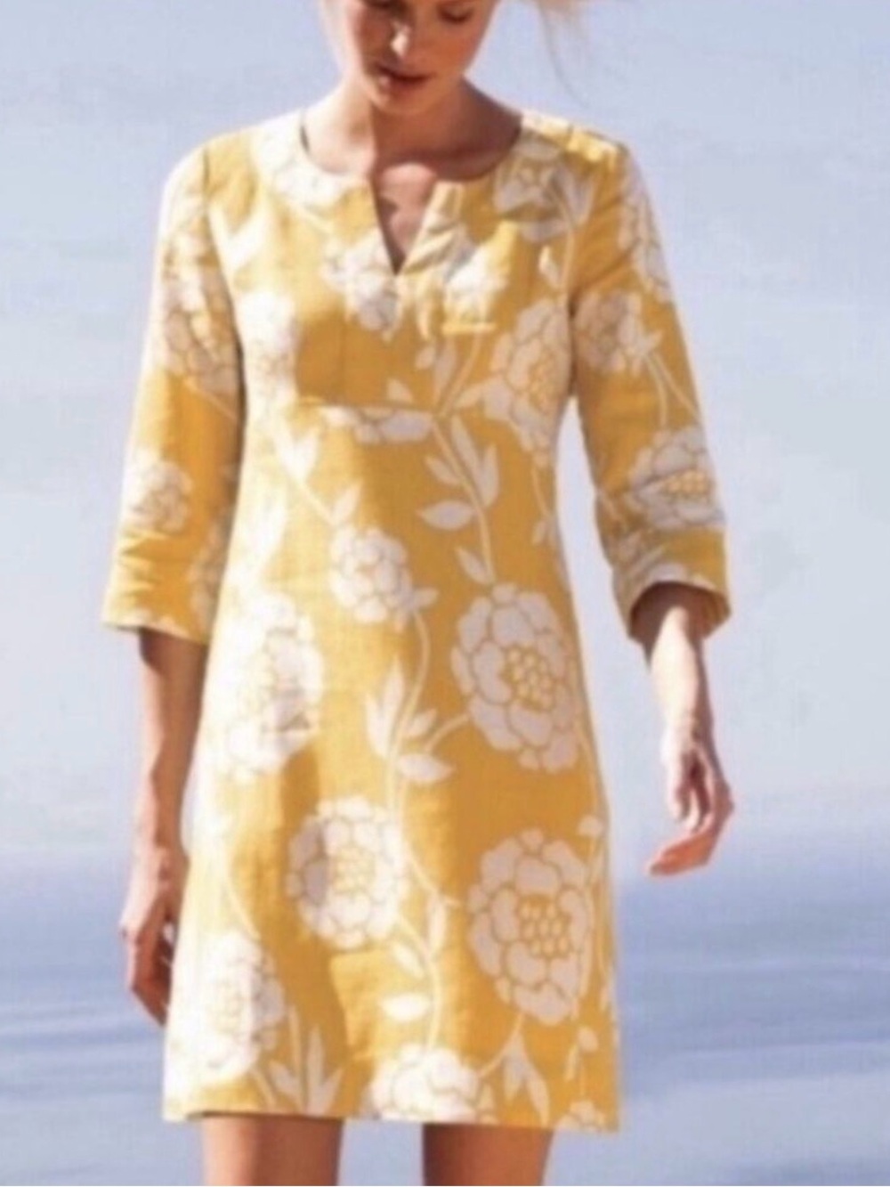 Boden Linen Yellow and White Floral Tunic Dress